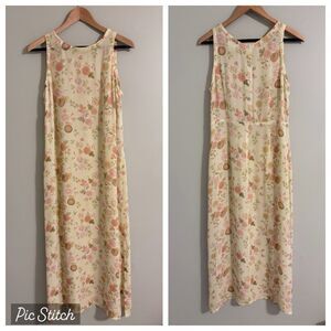 VTG 100% Silk Spring Wedding Guest Dress Floral Maxi Cottage Garden Romantic M